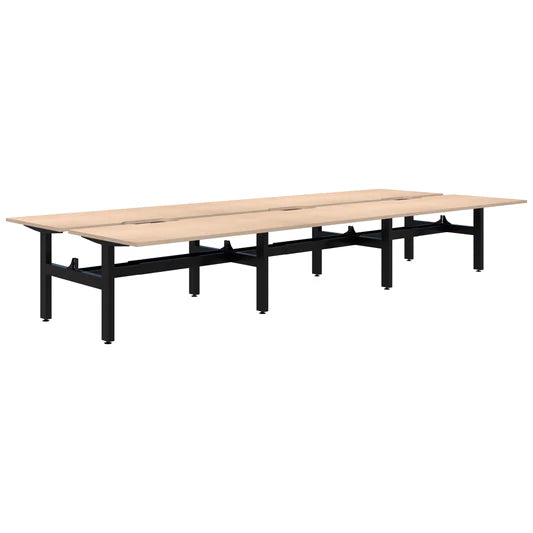 Summit II Fixed Height Back-to-Back 6 Pod Black Desk 6x2000x800