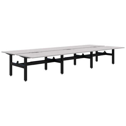 Summit II Fixed Height Back-to-Back 6 Pod Black Desk 6x1500x800